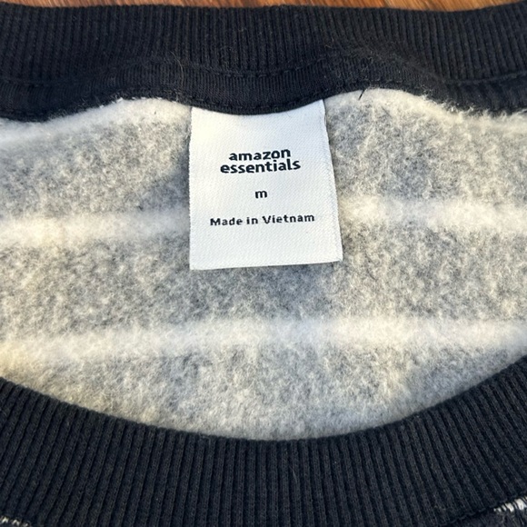 Amazon Essentials Fleece Crewneck Pullover Navy and White Striped size M - Picture 3 of 6